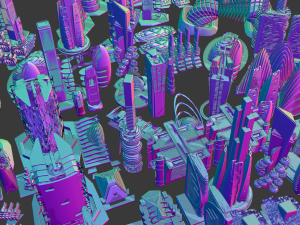 35 futuristic lowpoly buildings vol3 Model 3D