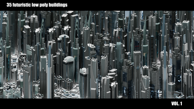 35 futuristic lowpoly buildings vol1 3D Model .c4d .max .obj .3ds .fbx .stl .blend 