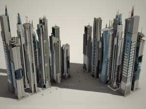 35 futuristic lowpoly buildings vol1 3D Model