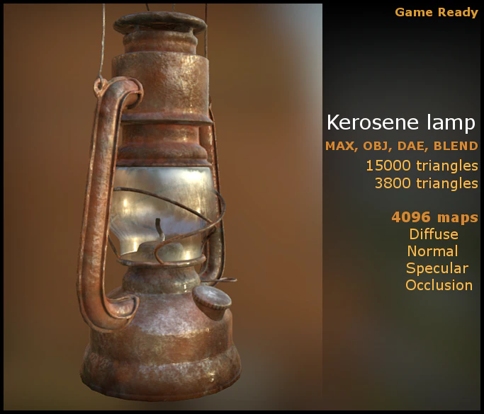kerosene lamp gameready obj dae max blend 3D Model .c4d .max .obj .3ds .fbx .stl .blend 