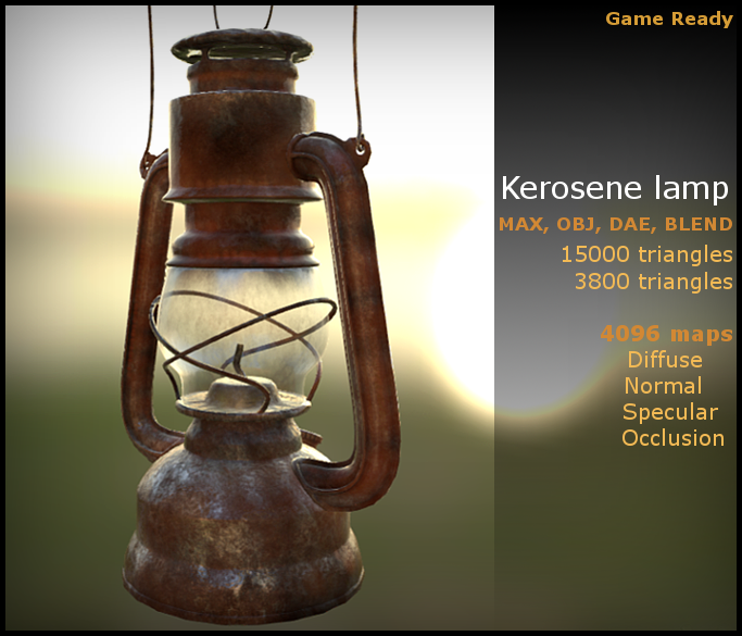 kerosene lamp gameready obj dae max blend 3D Model in Handheld 3DExport