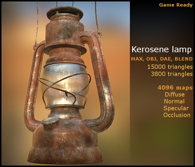 kerosene lamp gameready obj dae max blend 3D Model in Handheld 3DExport