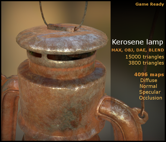 kerosene lamp gameready obj dae max blend 3D Model in Handheld 3DExport