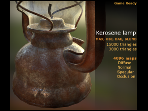 kerosene lamp gameready obj dae max blend 3Dモデル