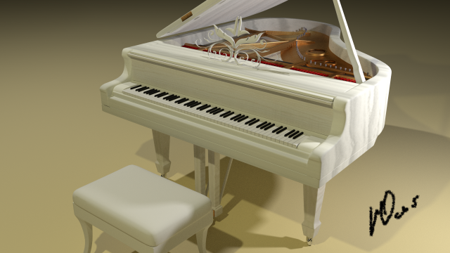 white grand piano Model 3D .c4d .max .obj .3ds .fbx .stl .blend 
