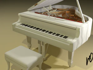 white grand piano 3D Model