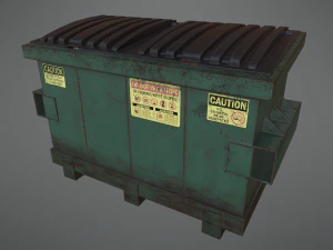 lowpoly pbr roestige afvalcontainer en vuilniszak 3D Model