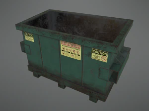 lowpoly pbr rusty dumpster and trashbag 3D Model