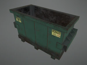 lowpoly pbr rusty dumpster and trashbag 3D Model