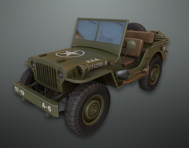 lowpoly pbr military jeep Model 3D .c4d .max .obj .3ds .fbx .stl .blend 