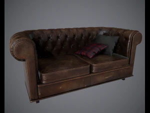 lowpoly pbr old worn sofa 3D Model