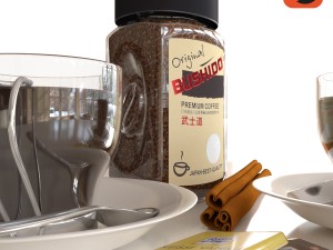 coffee bushido and decorative set 3D Model
