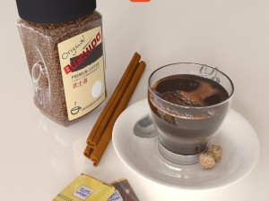 coffee bushido and decorative set 3D Model