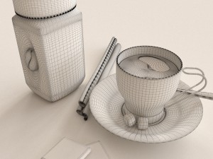coffee bushido and decorative set 3D Model