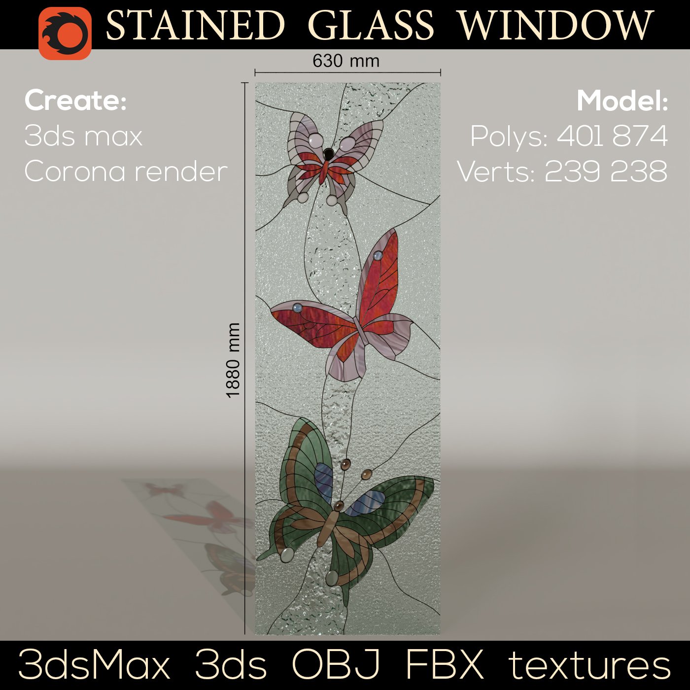 Stained Glass Window Butterfly 3d Model In Door 3dexport
