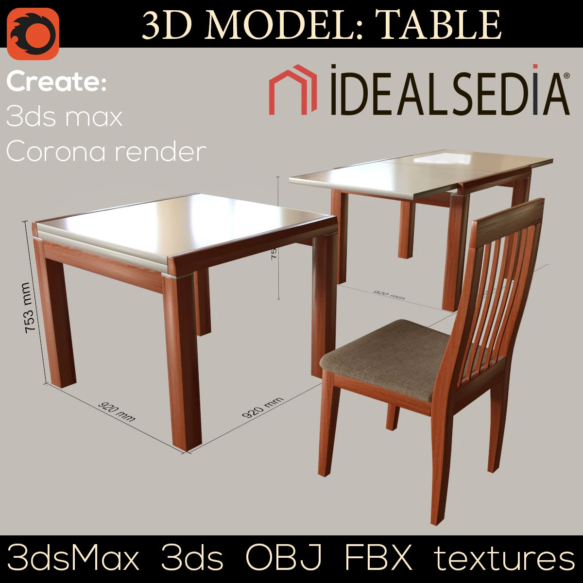 table ideal sedia 3D Model .c4d .max .obj .3ds .fbx .stl .blend