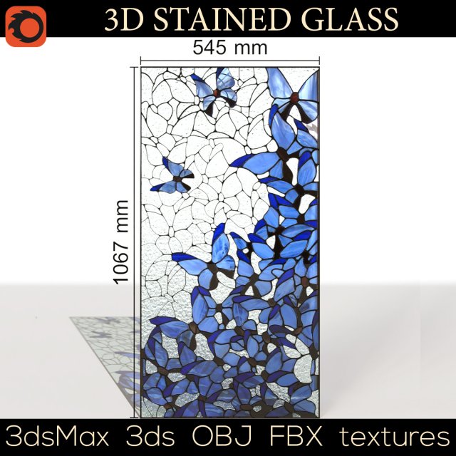 stained-glass window butterfly 2 3D मॉडल .c4d .max .obj .3ds .fbx .stl .blend 