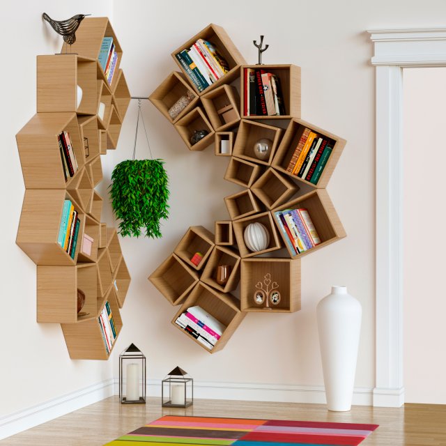 decorative set of shelves on the wall corner design 3Dモデル .c4d .max .obj .3ds .fbx .stl .blend