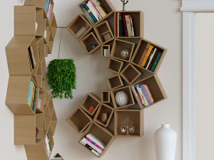 decorative set of shelves on the wall corner design 3D Model