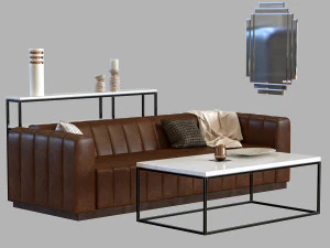 sofa forte channeled saddle leather extra large 3D Model