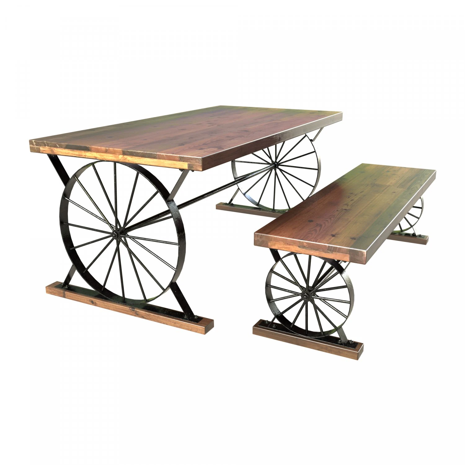 wagon wheel dining table bench 3D Model .c4d .max .obj .3ds .fbx .stl .blend