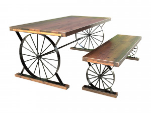 wagon wheel dining table bench 3D Model