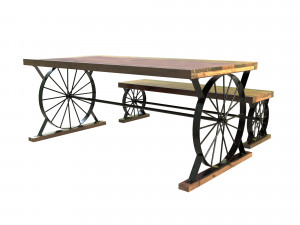 wagon wheel dining table bench Modello 3D