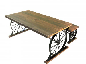 wagon wheel dining table bench 3D Model