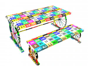 wagon wheel dining table bench 3D Model