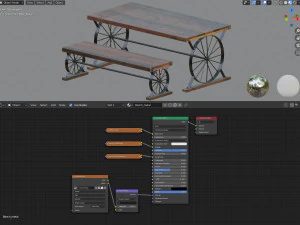 wagon wheel dining table bench 3D Model