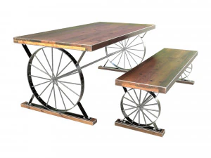 wagon wheel dining table bench 3D Model
