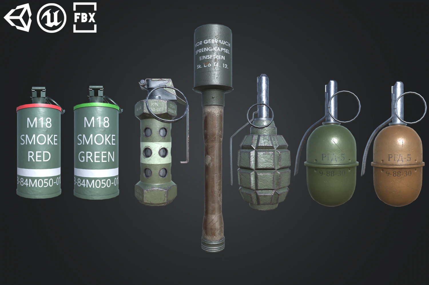 grenade pack 3D Model .c4d .max .obj .3ds .fbx .stl .blend