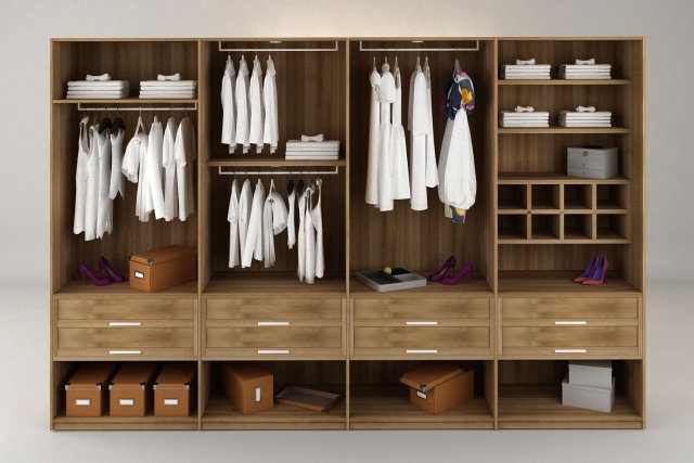 wardrobe with cloths 3D Модель .c4d .max .obj .3ds .fbx .stl .blend 
