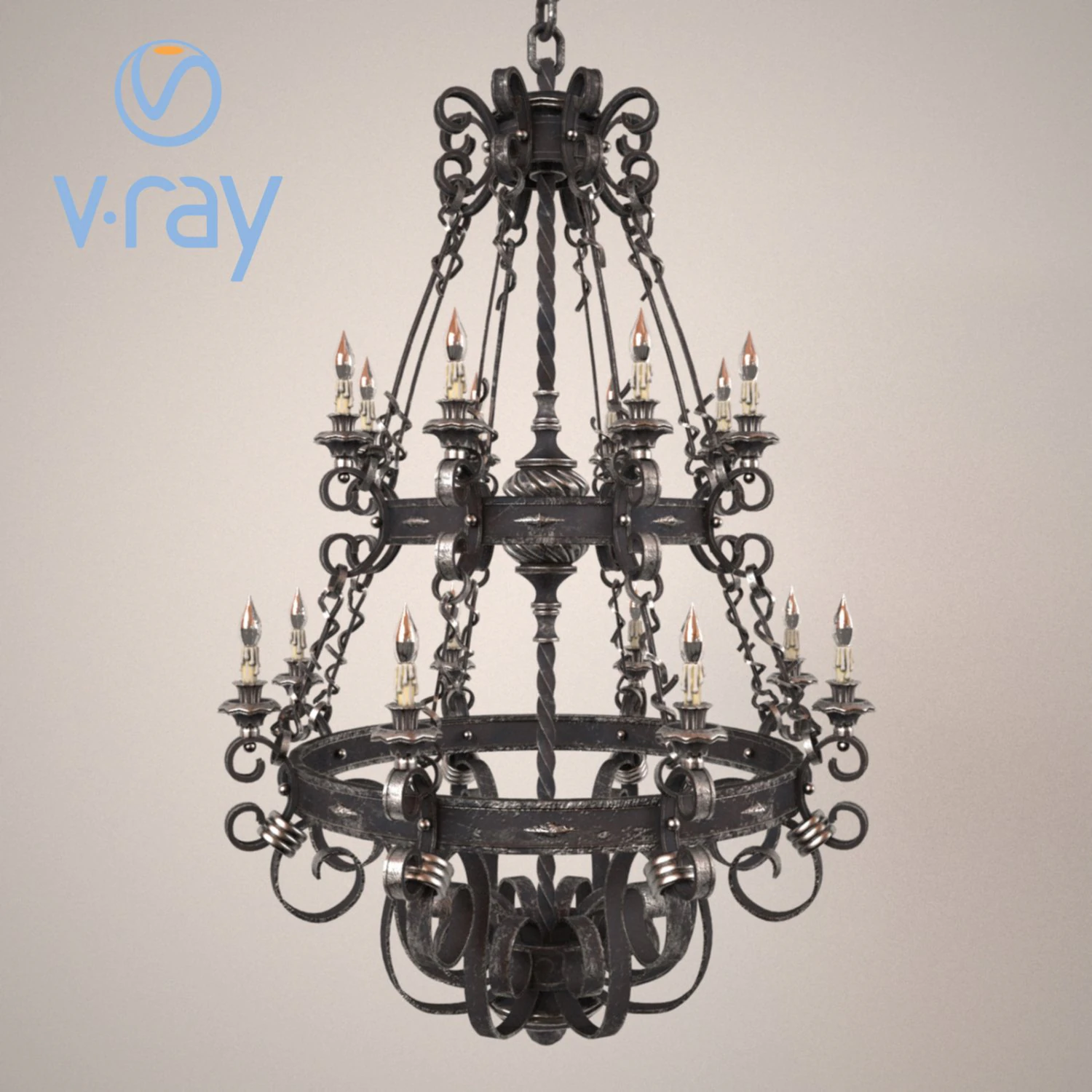 forged chandelier 3D Model .c4d .max .obj .3ds .fbx .stl .blend