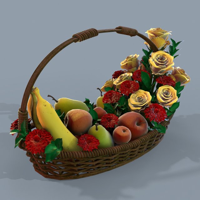basket with flowers and fruits 3Dモデル .c4d .max .obj .3ds .fbx .stl .blend 