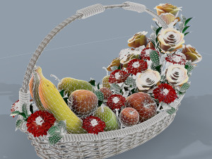 basket with flowers and fruits 3Dモデル