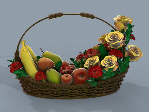 basket with flowers and fruits 3Dモデル