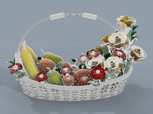 basket with flowers and fruits 3Dモデル