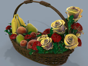 basket with flowers and fruits 3Dモデル