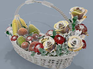 basket with flowers and fruits 3Dモデル