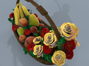 basket with flowers and fruits 3Dモデル
