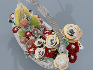 basket with flowers and fruits 3Dモデル