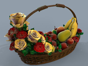 basket with flowers and fruits 3Dモデル