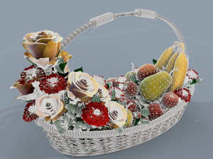 basket with flowers and fruits 3Dモデル