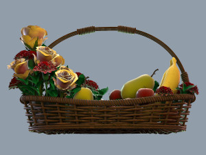 basket with flowers and fruits 3Dモデル