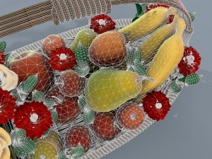 basket with flowers and fruits 3Dモデル