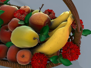 basket with flowers and fruits 3Dモデル
