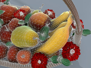 basket with flowers and fruits 3Dモデル