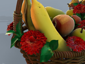 basket with flowers and fruits 3Dモデル