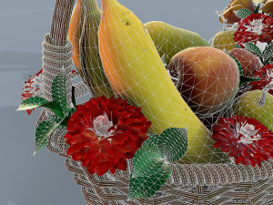 basket with flowers and fruits 3Dモデル